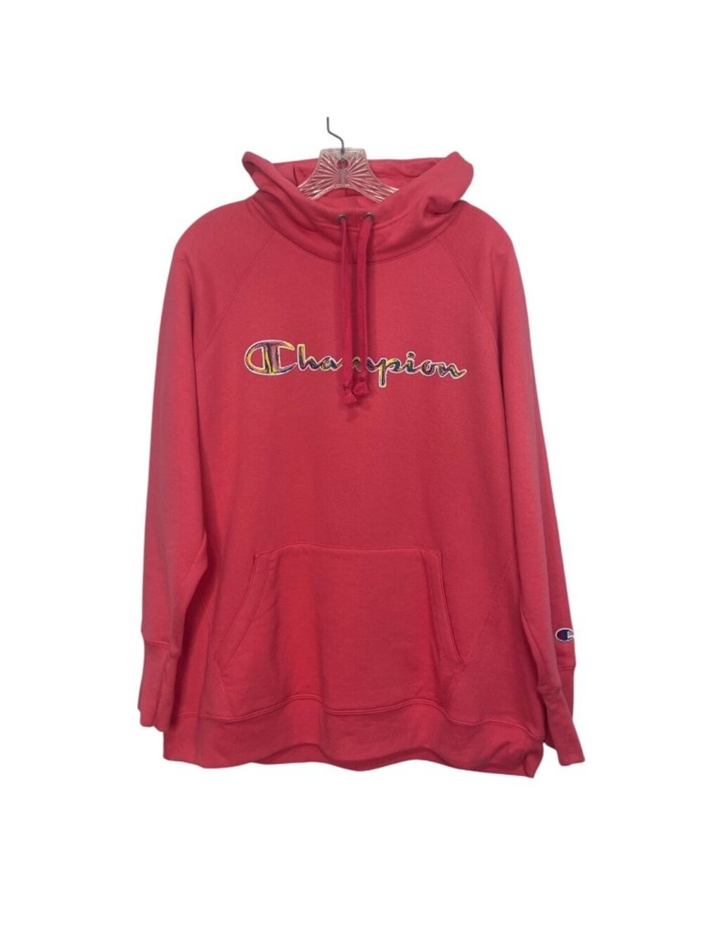 Champion Hoodie Sweatshirt Womens 1X Pinkk Multicolor Logo Pullover Casual